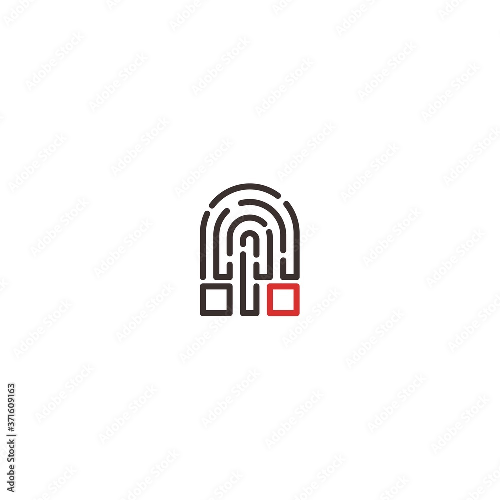 Biometric Magnet Logo. Outline fingerprint with black and red magnet symbol.