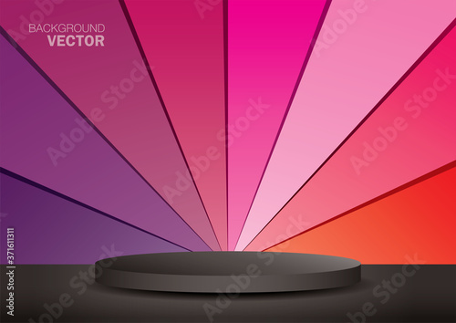 Cosmetic color shades background with black product podium 3d illustration vector.