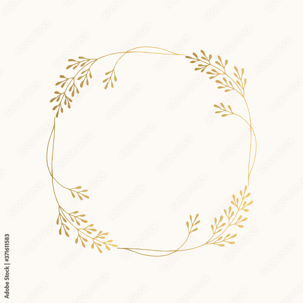Elegant nature frame with herbs and leaves. Golden colour. Vector isolated illustration. Elegant nature frame with herbs and leaves. Golden colour. Vector isolated illustration.