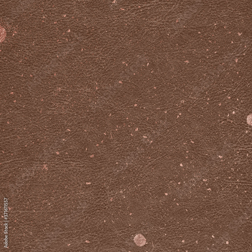 Metallic Rose Gold Sprinkled Pattern on Brown Leather Texture Background