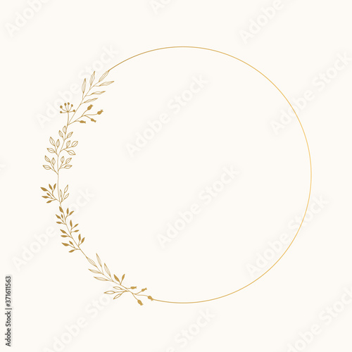 Elegant nature frame. Circle border. Golden design. Vector isolated illustration.