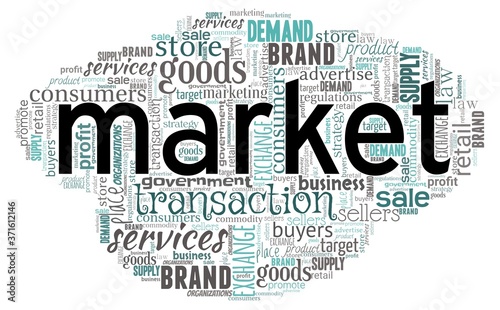 Market word cloud isolated on a white background.