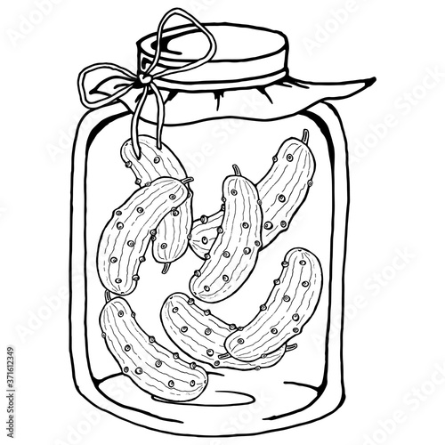 Cucumbers in a glass jar. Vector illustration of pickled cucumbers in a jar. Pickles in a glass bottle.