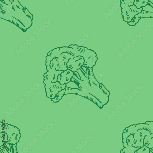 Seamless pattern of broccoli. Vector illustration of a seamless background of cabbage broked. Hand drawn broth cabbage.