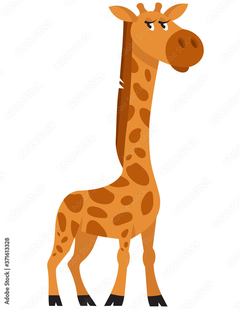 Standing female giraffe three quarter view. African animal in cartoon style. Standing female giraffe three quarter view. African animal in cartoon style.