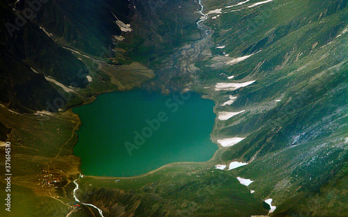 aerial view of lake saif ul malook in mountains , saiful maluk lake in khagan valley  Khyber Pakhtunkhwa.  photo
