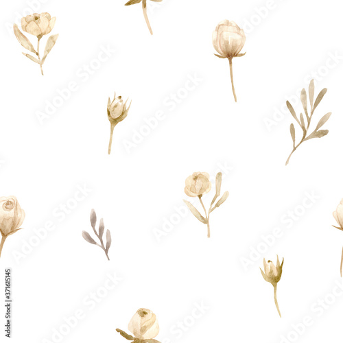 Seamless pattern of watercolor dried flowers