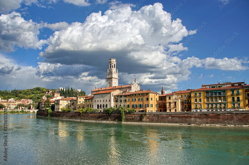 embankment of Adige river in Verona, Italy