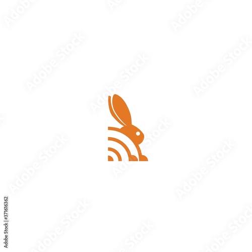 Rabbit Connection Logo. Wifi icon combine with rabbit has meaning of fast connection.