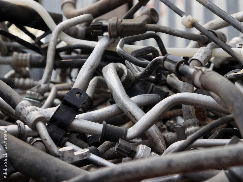 Aluminum tubes from the vehicle cooling and air conditioning system. Aluminum tubes from the vehicle cooling and air conditioning system.