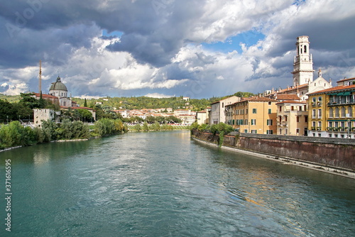 embankment of Adige river in Verona, Italy