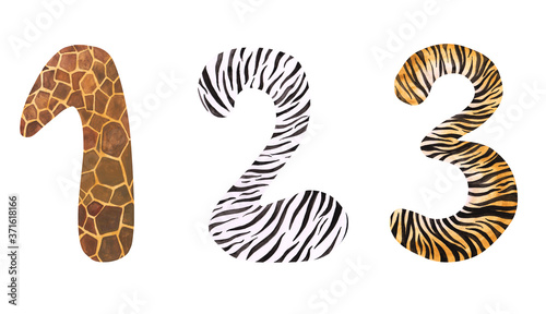 Photography Watercolor set of safari style numbers 1, 2, 3 isolated on a white background