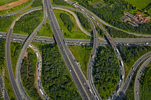 Aerial view of of the M25 and M11 interchange in Greater London in Epping  Essex