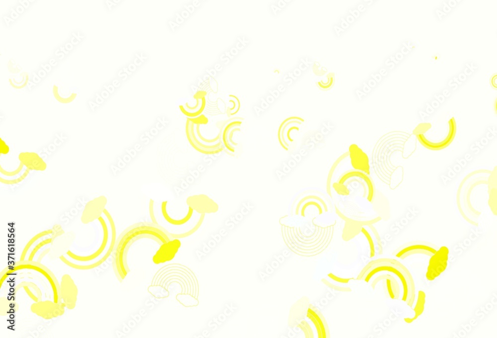 Light Yellow vector backdrop with rainbows, clouds. Light Yellow vector backdrop with rainbows, clouds.