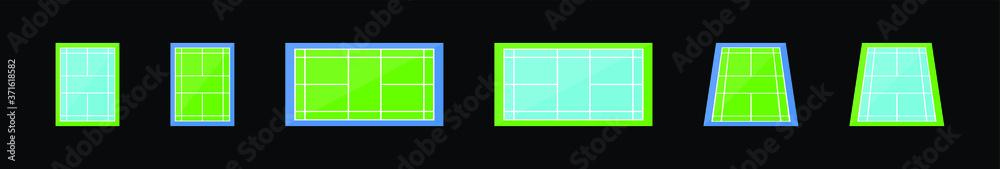 set of badminton court design template with various models. isolated vector illustration on black set of badminton court design template with various models. isolated vector illustration on black