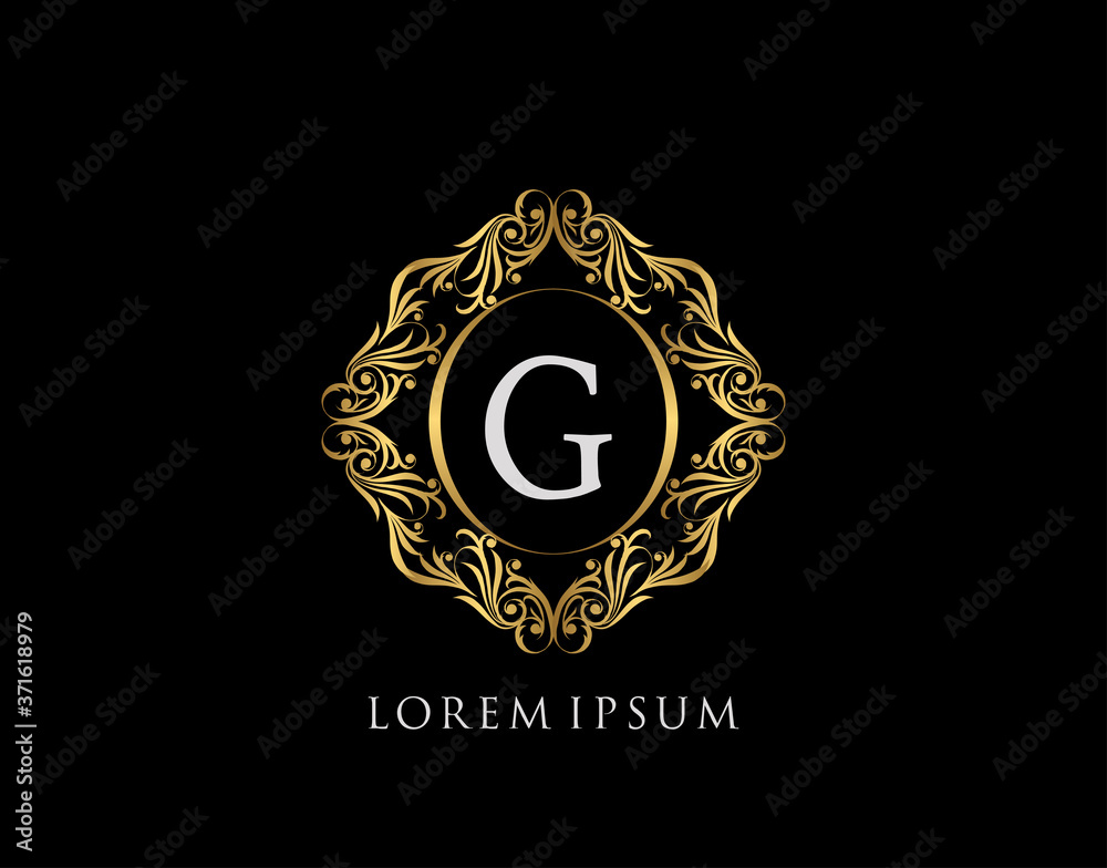 Luxury Badge G Letter Logo. Luxury gold calligraphic vintage emblem with beautiful classy floral ornament. Elegant Frame design Vector illustration.