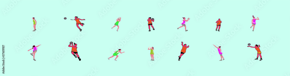 set of volleyball player design template with various models. isolated vector illustration on blue set of volleyball player design template with various models. isolated vector illustration on blue