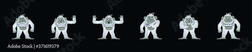set of cartoon yeti design template with various models. isolated vector illustration on black