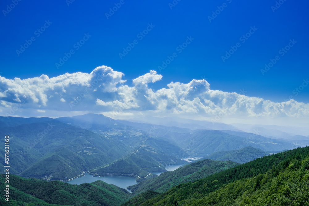 View of Vacha water reservoir from Bekovi Rocks, Rhodopes Mountains, Ravnogor, Bulgaria View of Vacha water reservoir from Bekovi Rocks, Rhodopes Mountains, Ravnogor, Bulgaria