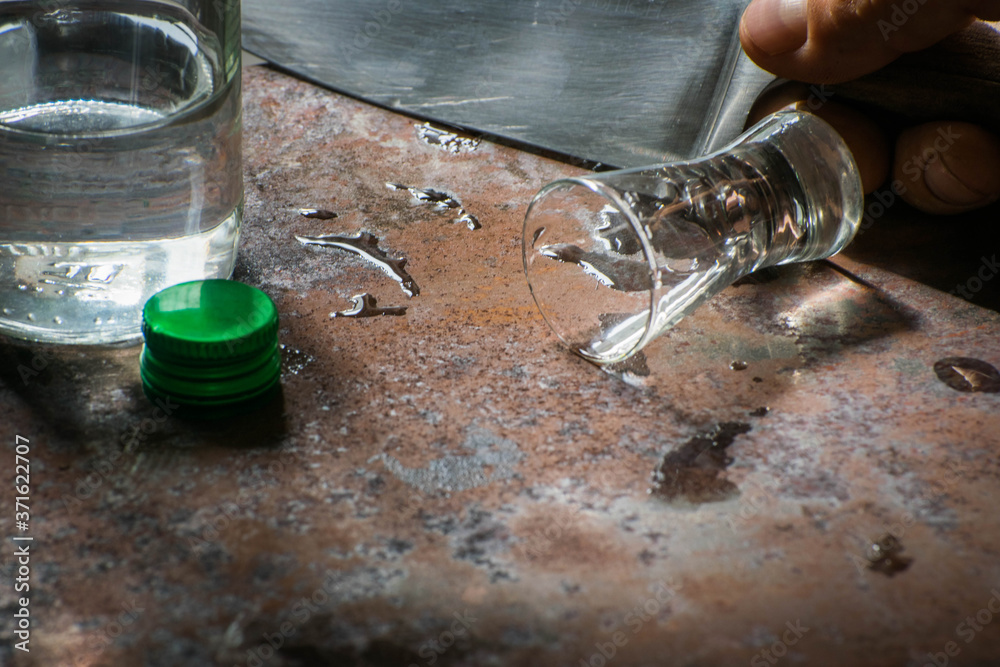 Fighting alcohol dependence, depression. Quit the alcohol dependency. Alcoholism concept