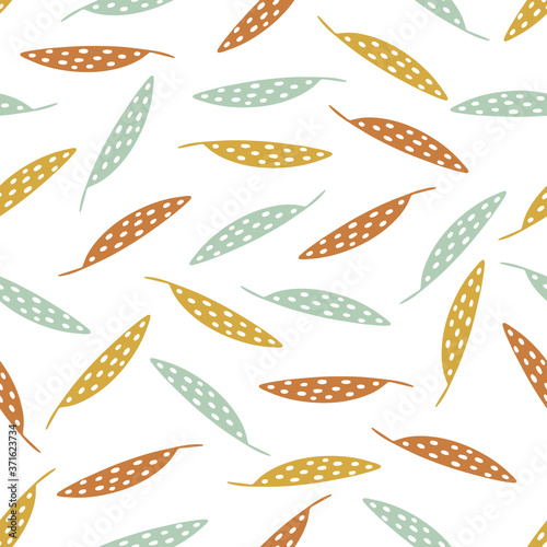 Seamless color stamp pattern with foliage on white background. Great for fabric, wrapping paper.