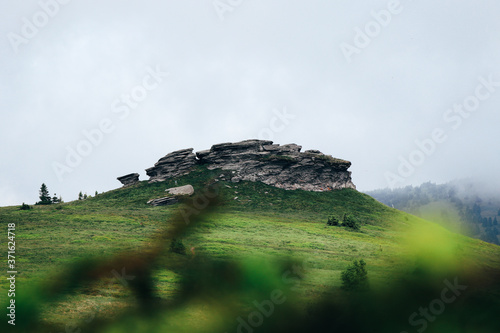 Petrovy Kameny - Hruby Jesenik, Moravia, Czech republic. National nature reservation. No entry on these rocks. Burning witches. Mysterious rocks lost in the fog. Famous tourist place photo