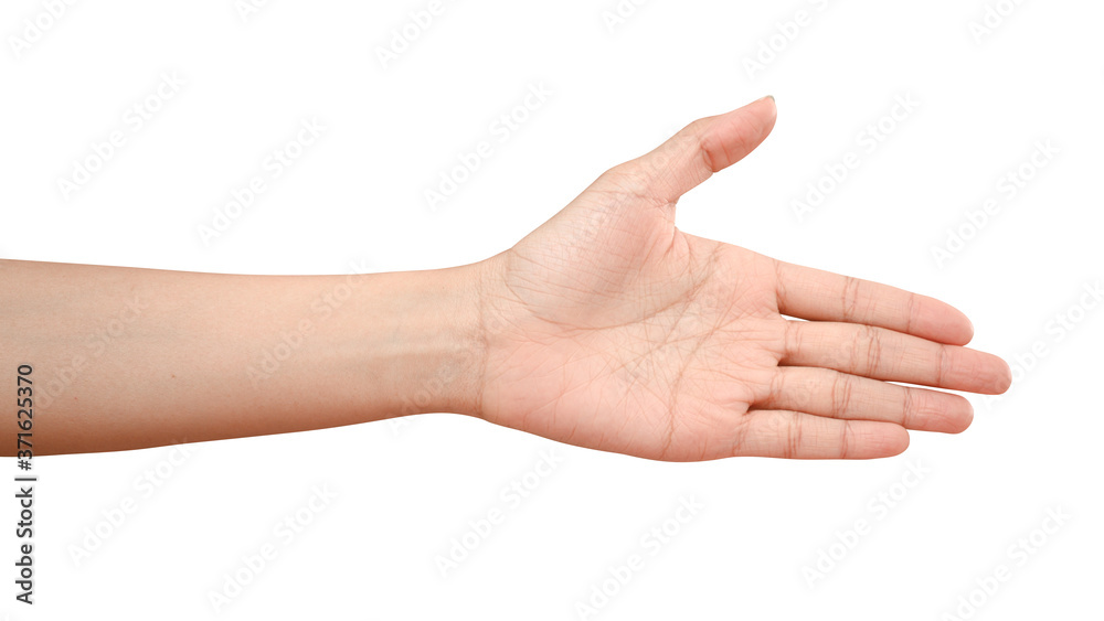 Hand open and ready to help or receive. Gesture isolated on white background with clipping path.