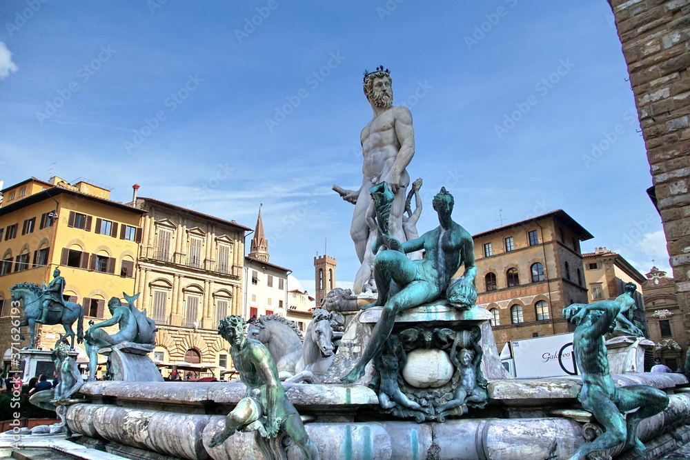 Fountain of Neptune also called Biancone (Bartolomeo Ammannati 1560-1565) in Piazza della Signoria the main square of Florence, UNESCO world heritage site.