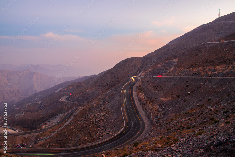 View from Jebael Jais mountain of Ras Al Khaimah emirate. United Arab Emirates,