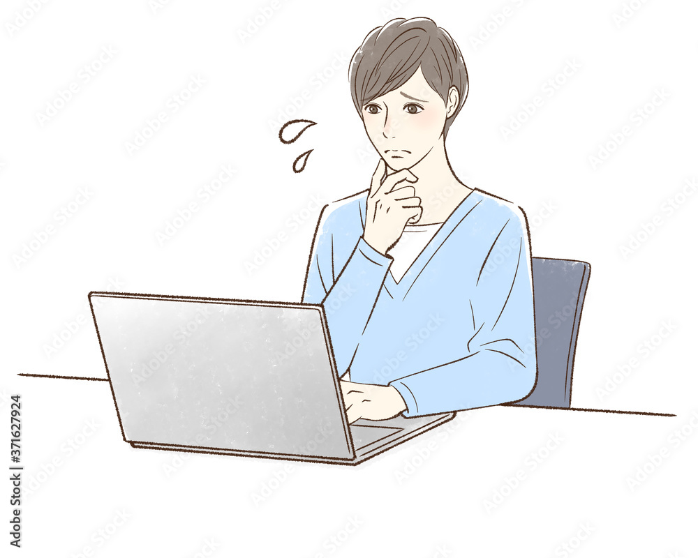 パソコンを操作するして困る男性 パソコンを操作するして困る男性