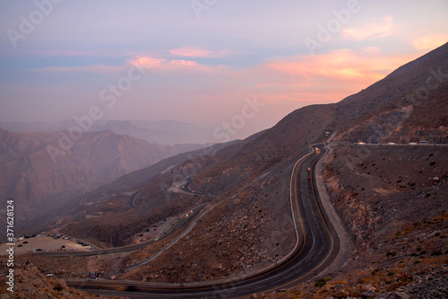 View from Jebael Jais mountain of Ras Al Khaimah emirate. United Arab Emirates,