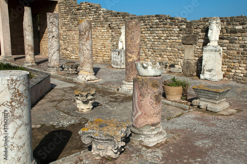 Carthage Tunisia, objects displayed in courtyard of roman ruins at Byrsa 