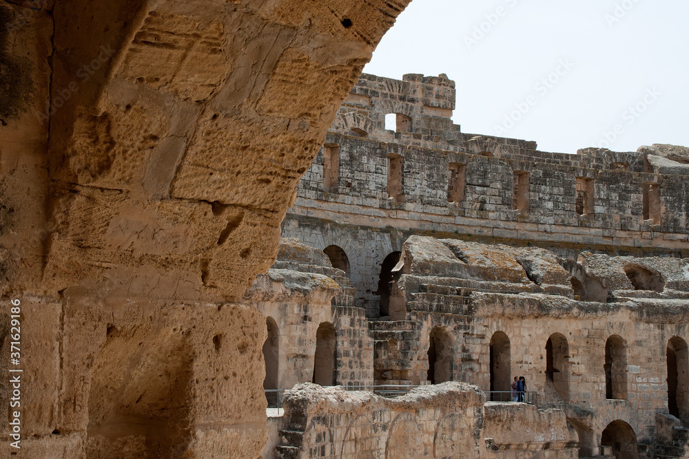 El Djem Tunisia, view across the interior of the amphitheatre ruins