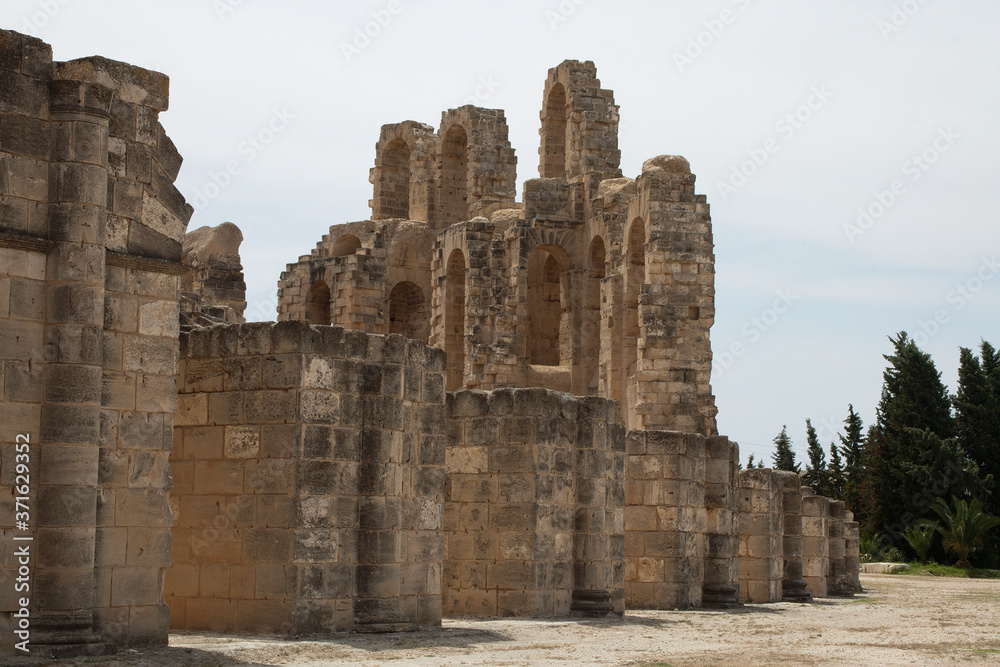 El Djem Tunisia, view of the roman amphitheater ruins 