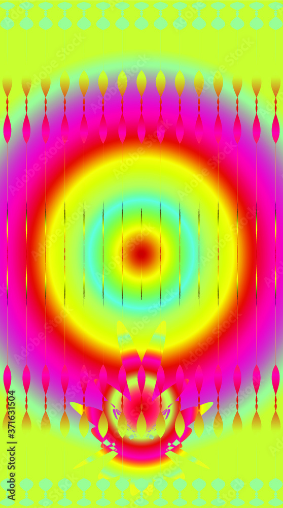Fototapeta premium Bright multi-color abstract pattern with colored stripes, in the center of the gradient pink yellow blue circle. Vector with the effect of circular motion