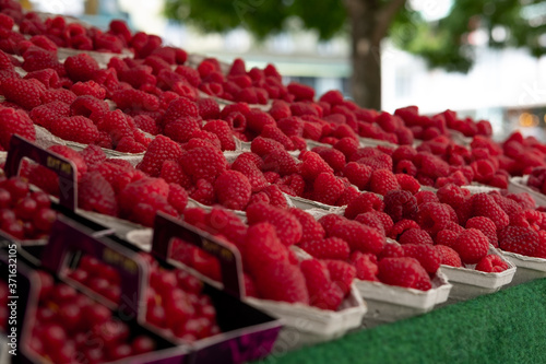 Raspberries for sale at the local market.