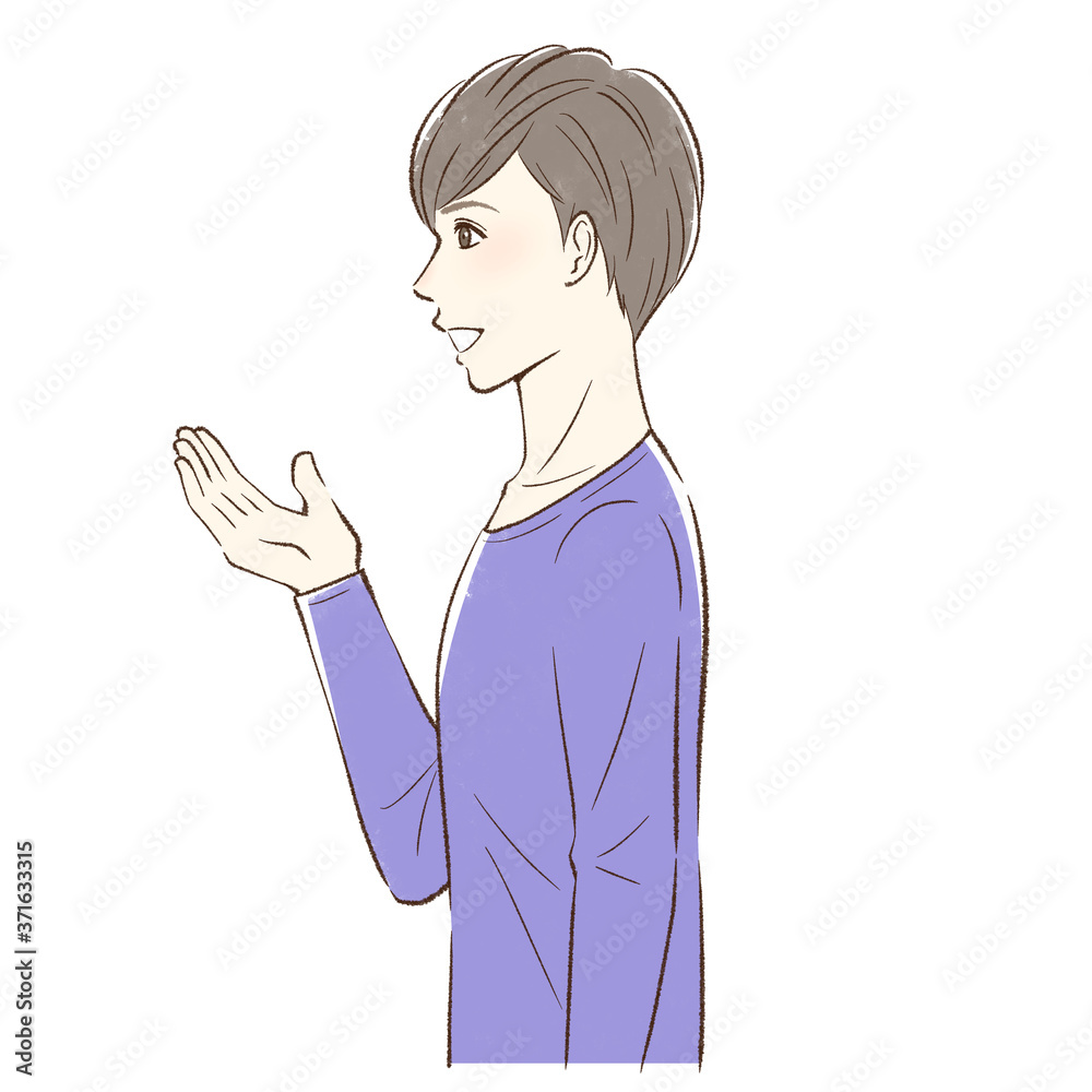 笑顔で手を差し出す男性の横顔 笑顔で手を差し出す男性の横顔
