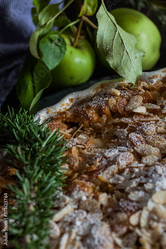 Freshly baked apple pie with apples from our own garden and roasted almonds