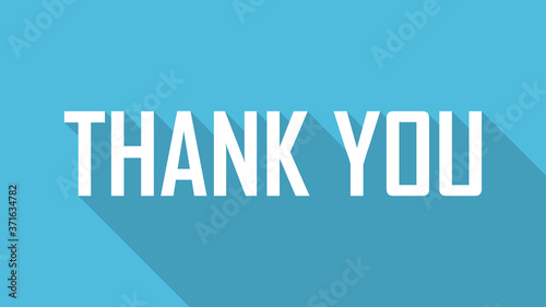 Thank You Lettering. White Text with Long Shadow isolated on Blue Background. Flat Vector Illustration Design Template Element for Greeting Cards