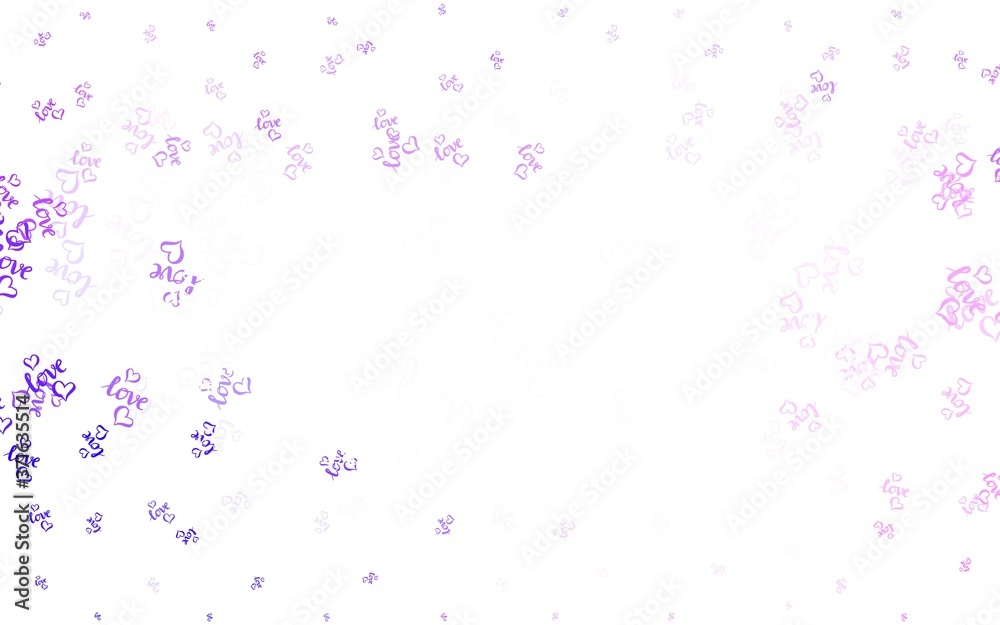 Light Purple, Pink vector template with doodle hearts.