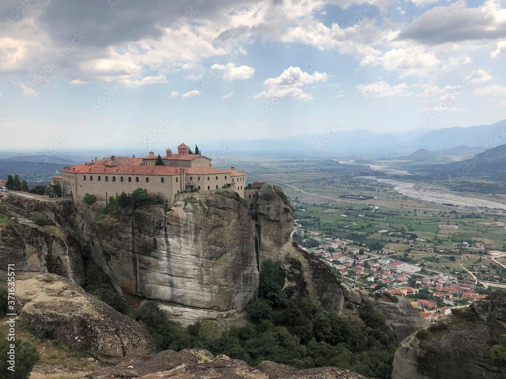 the meteora castle in greece at summer