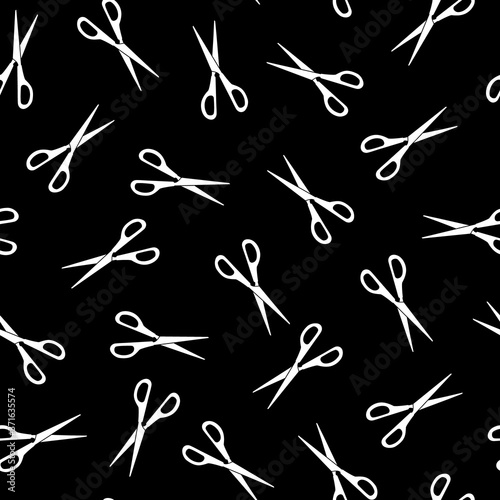 Seamless pattern with white scissors on black background. Good for fabric, textile.Vector