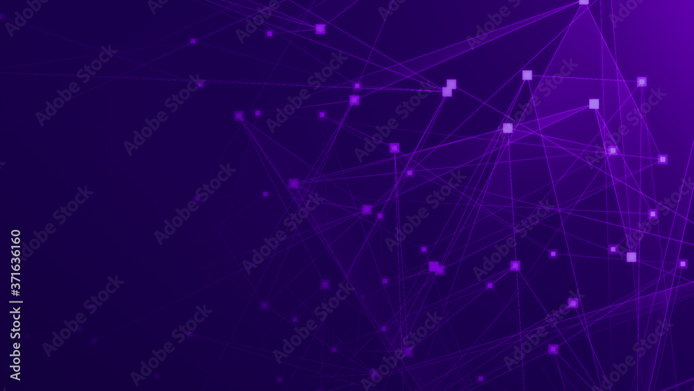 Abstract purple violet polygon tech network with connect technology background. Abstract dots and lines texture background. 3d rendering.