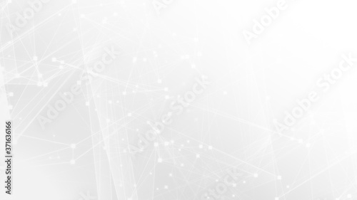 Abstract white gray polygon tech network with connect technology background. Abstract dots and lines texture background. 3d rendering.