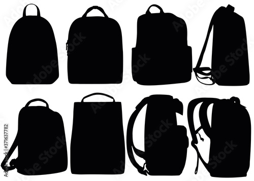 Backpacks in the set. Vector image.