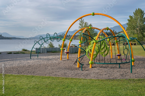 Playground on the banks of Lake Windermere at the town of Invermere, British Columbia, Canada