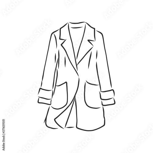 Coat female with long sleeves and pockets. vector. coat, vector sketch illustration