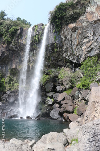 Jeongbang Waterfall on Jeju Island