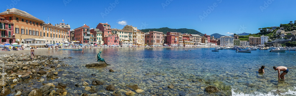 The bay of silence in Sestri Levante with many colored houses