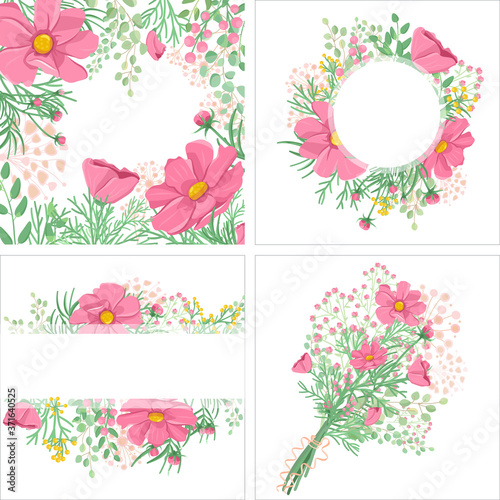 set of postcards made of flowers art